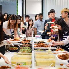 Helping themselves to the buffet lunch