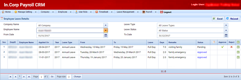 Payroll CRM Leave Details