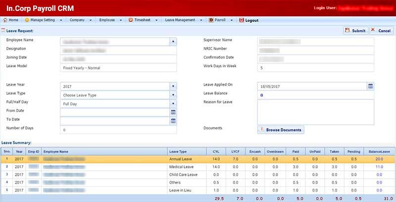 Payroll CRM Leave Request