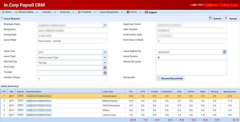 Payroll CRM Leave Request